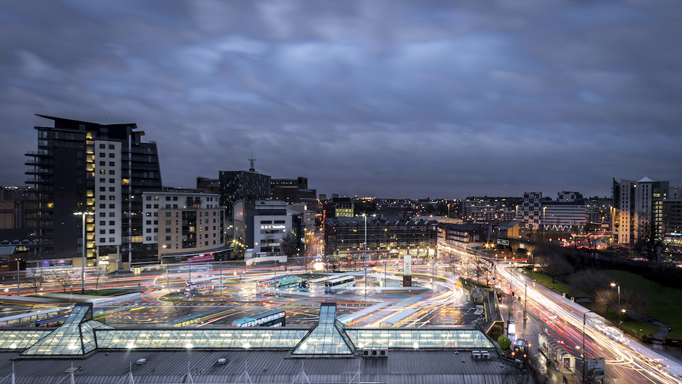 a view of a city at night