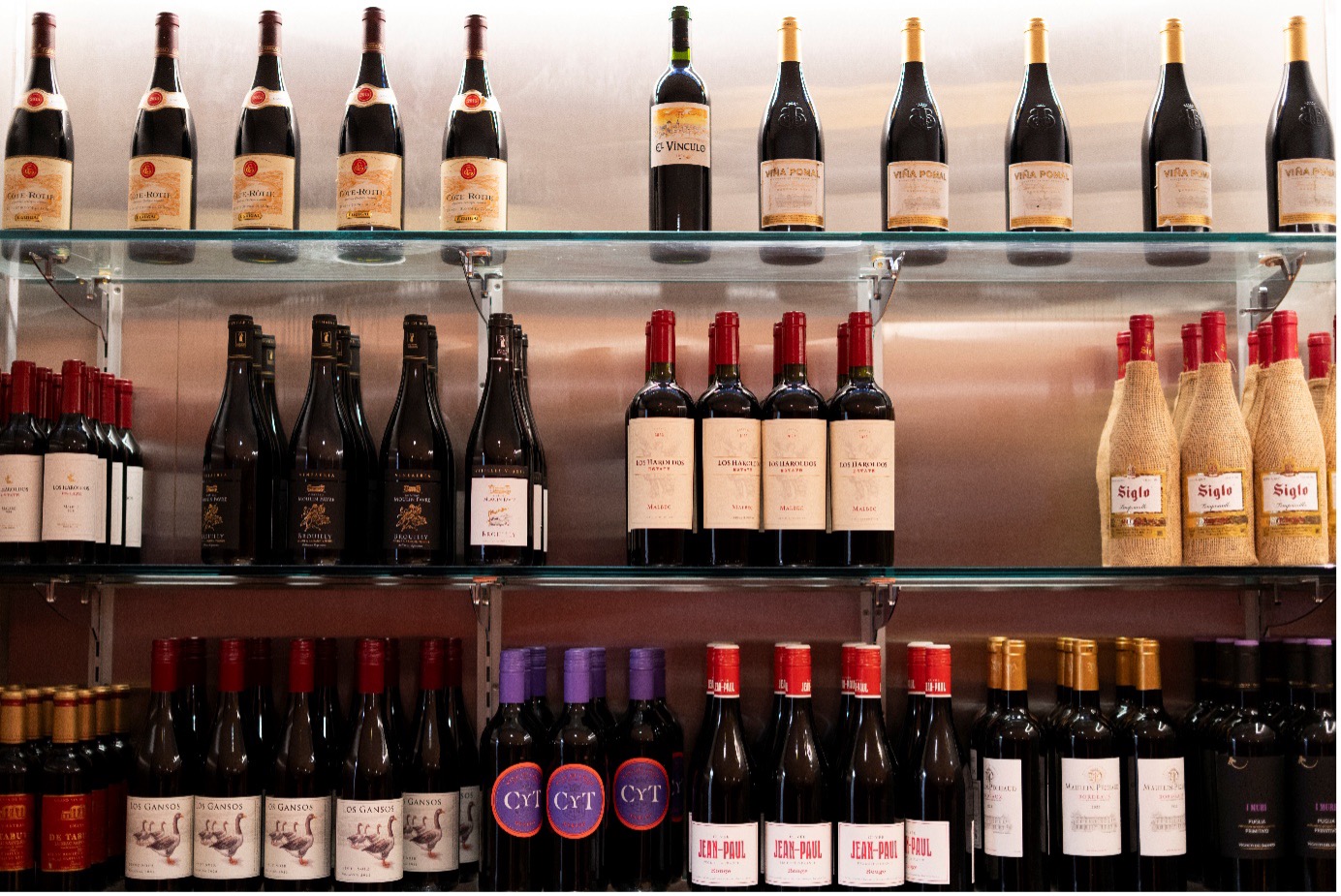 The racks of wine in Coopers restaurant.